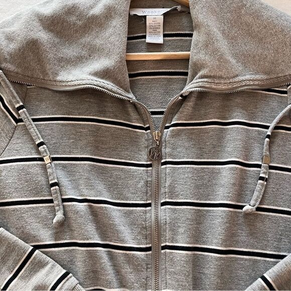 Andrea Jovine Weekend Gray Striped Zip-Up Hoodie Sweatshirt - Picture 3 of 7
